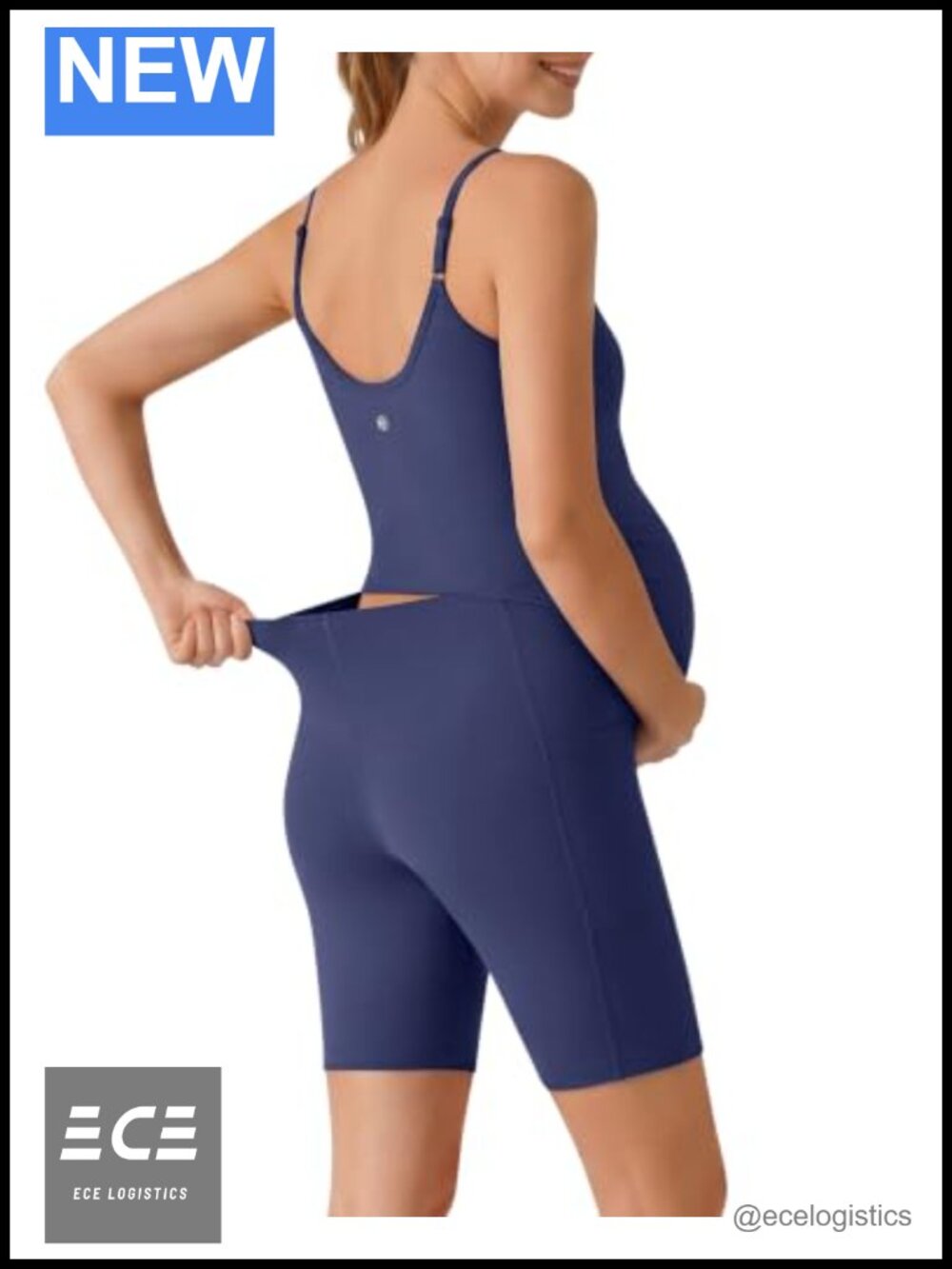 Maternity Romper Built in Bra Smart Back Opening Jumpsuit 7" Inseam